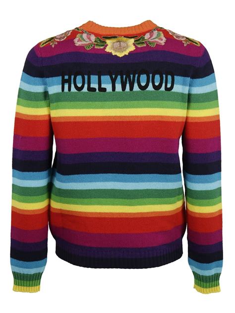 gucci striped wool intarsia sweater with appliqués|Striped Wool Intarsia Sweater With Appliqués In Multicolour.